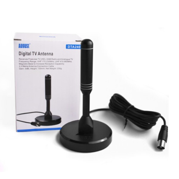 HighGain TV Antenna, Compatible with Freeview HD DAB Radio, with Magnetic Base, August DTA240